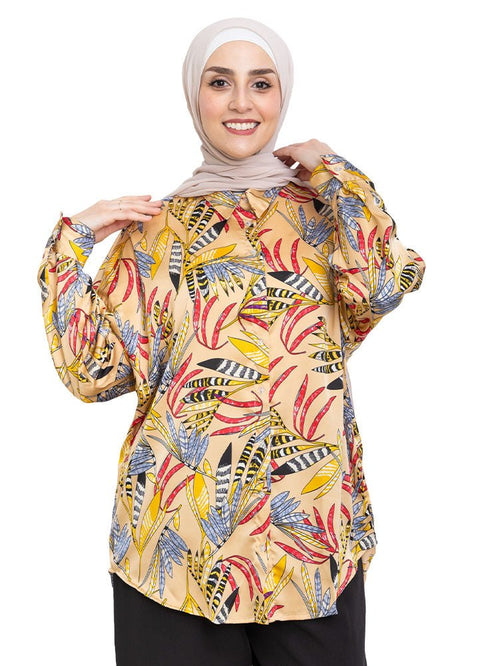 Beige P - Satin Over Size Shirt Style 1 - Khotwh